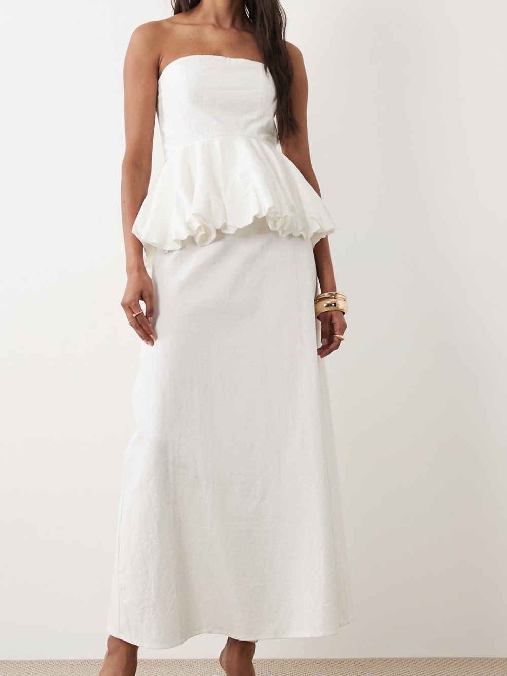 4th & Reckless cotton bandeau peplum waist detail maxi dress in white